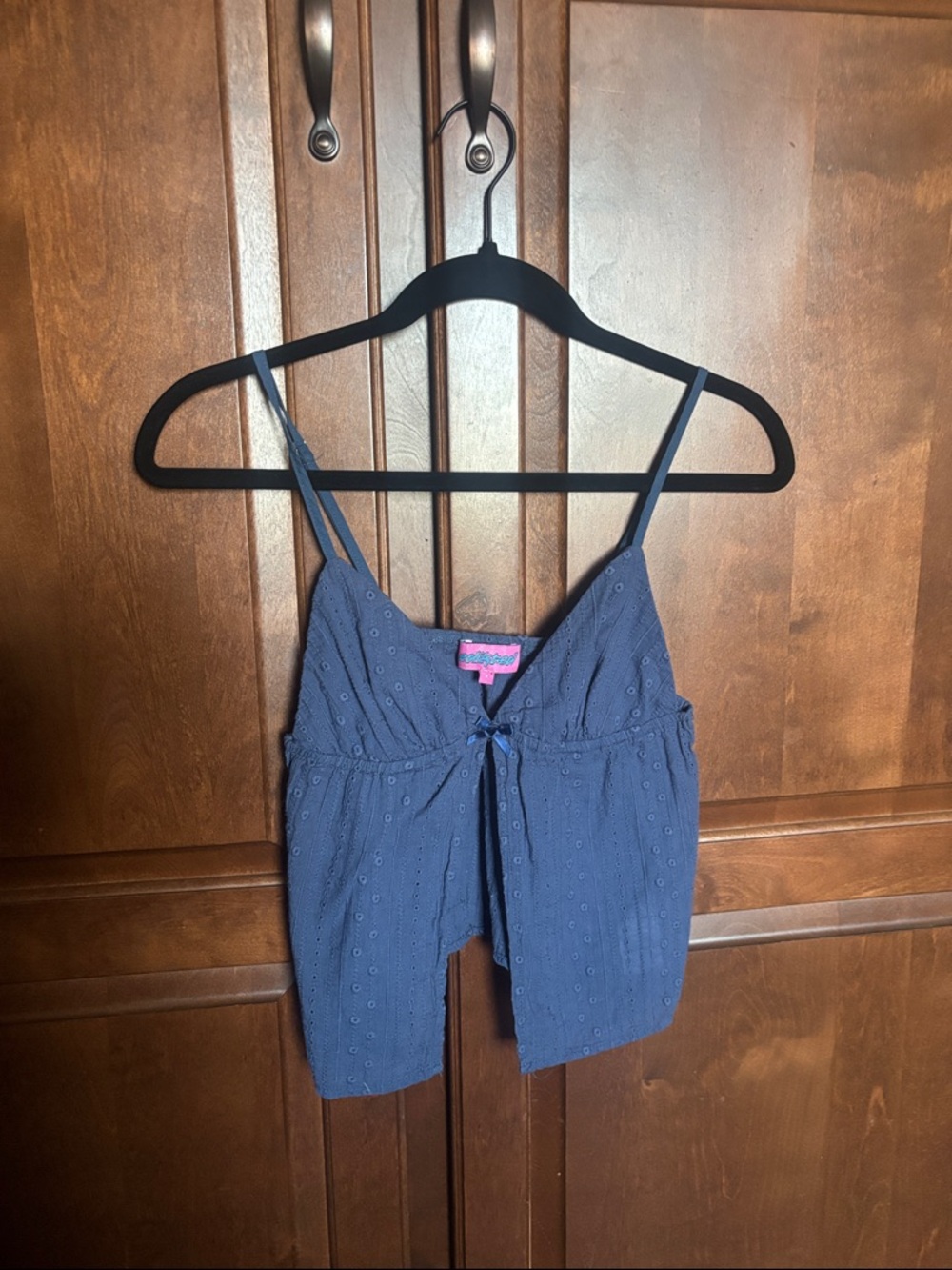 Edikted Navy Eyelet Tie-Front Camisole